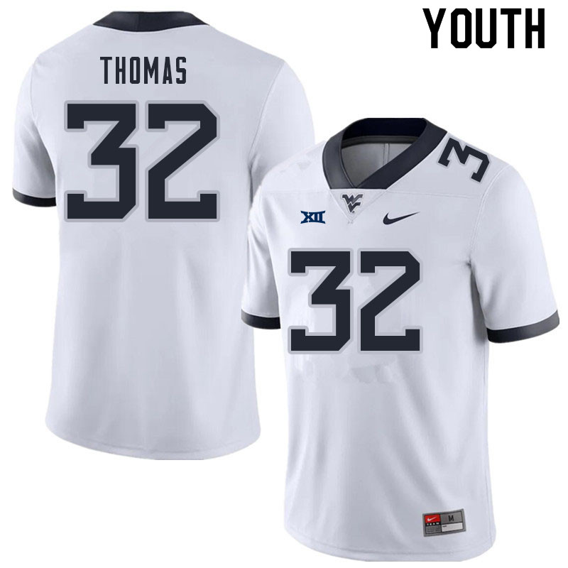 Youth #32 James Thomas West Virginia Mountaineers College Football Jerseys Sale-White - Click Image to Close